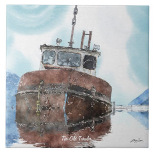 Fishing Boat 4 Watercolour Art 6" Decorative Tile
