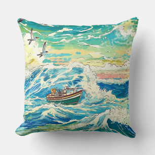 Fishing Boat at Sea Cushion