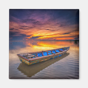 Fishing Boat At Sunrise Jubakar Beach Magnet