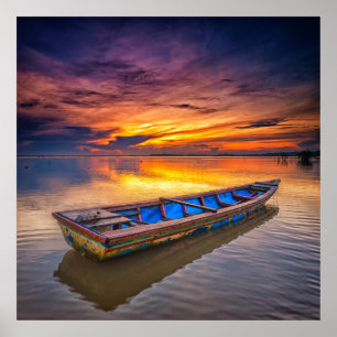 Fishing Boat At Sunrise   Jubakar Beach Poster