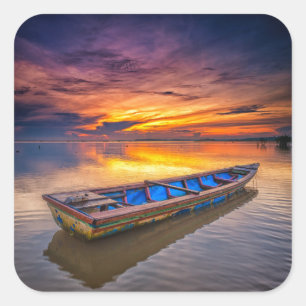 Fishing Boat At Sunrise Jubakar Beach Square Sticker
