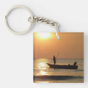 Fishing Boat at Sunset Key Ring