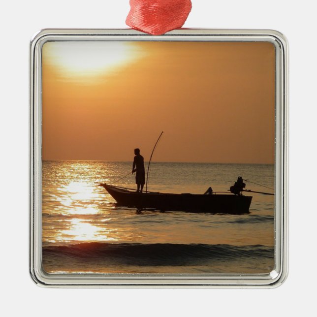 Fishing Boat at Sunset Metal Ornament (Front)
