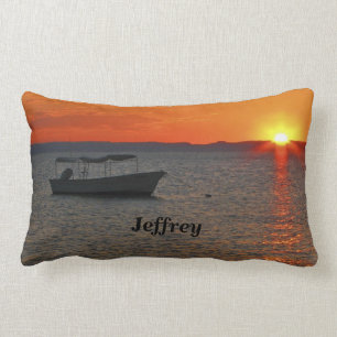 Fishing Boat at Sunset Personalised Name Throw Lumbar Cushion
