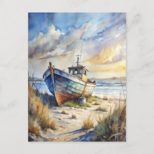 Fishing Boat Beach Ocean Shore Coastal Nautical Postcard