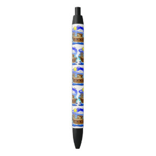 Fishing Boat Cartoon Black Ink Pen