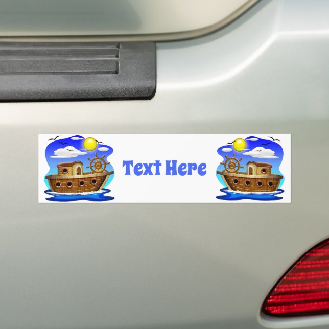 Fishing Boat Cartoon  Bumper Sticker (On Car)