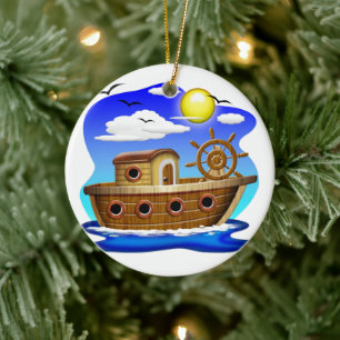 Fishing Boat Cartoon  Ceramic Ornament