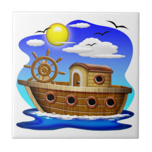Fishing Boat Cartoon Ceramic Tile