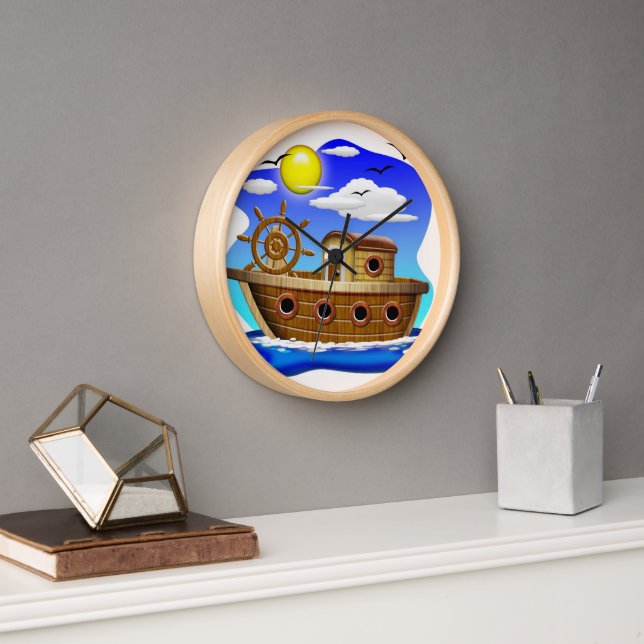 Fishing Boat Cartoon  Clock (Office)