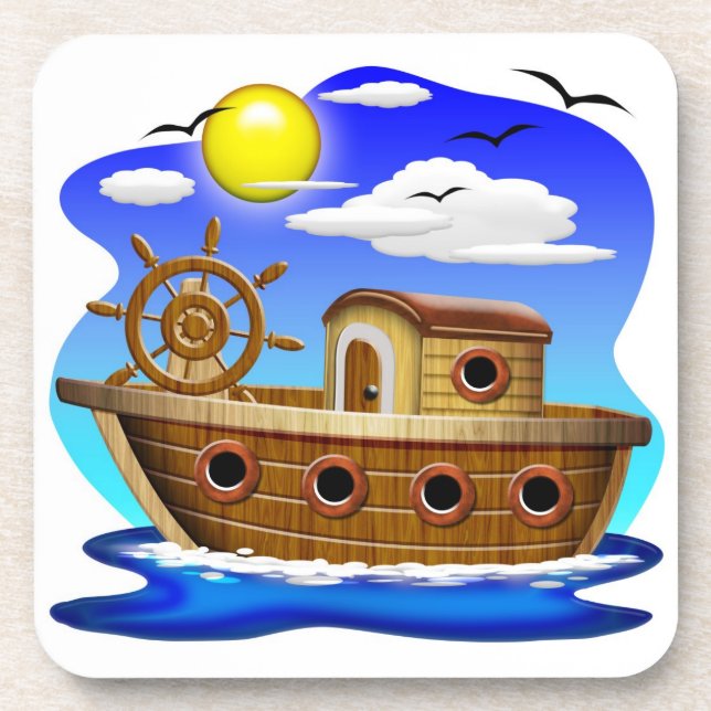 Fishing Boat Cartoon Coaster (Front)