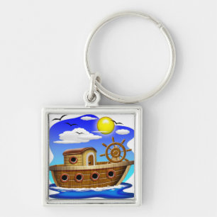 Fishing Boat Cartoon Key Ring