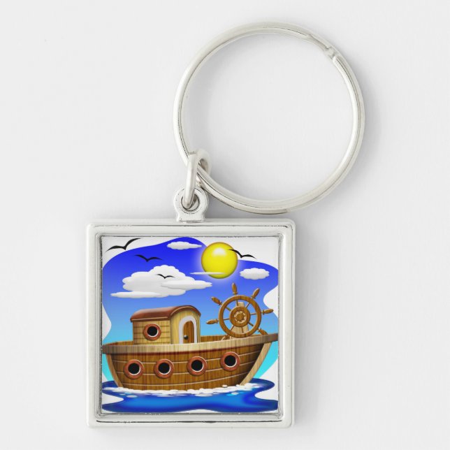 Fishing Boat Cartoon Key Ring (Front)