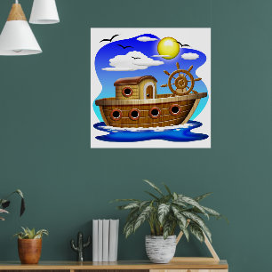 Fishing Boat Cartoon Poster