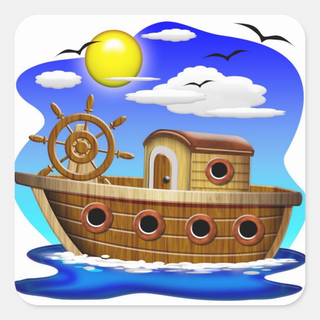 Fishing Boat Cartoon  Square Sticker (Front)