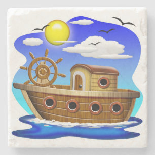 Fishing Boat Cartoon Stone Coaster
