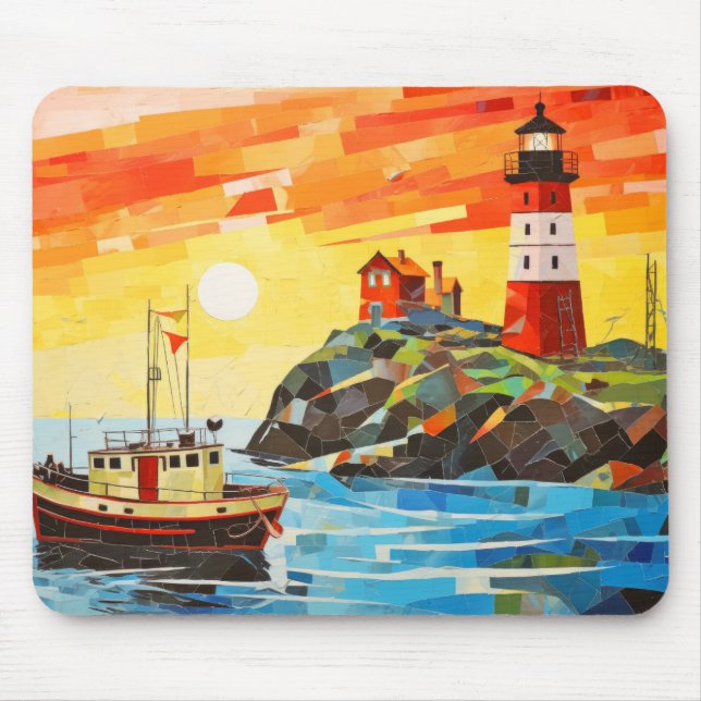 Fishing Boat Concept Abstract Colourful Scenery Se Mouse Pad (Front)