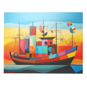 Fishing Boat Concept Abstract Colourful Scenery Se Notepad