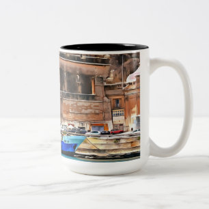 Fishing Boat in Grand Harbour Two-Tone Coffee Mug