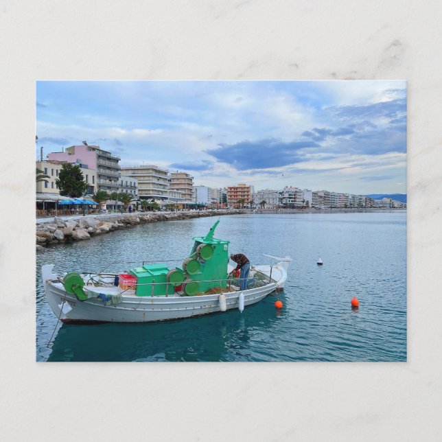 Fishing Boat In Harbour Corinth Greece Postcard (Front)