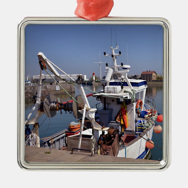 Fishing boat in the port of Honfleur in France Metal Ornament (Front)