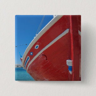 Fishing Boat In The Port Of Mykonos In Cyclades 15 Cm Square Badge