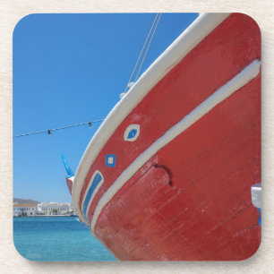 Fishing Boat In The Port Of Mykonos In Cyclades Coaster