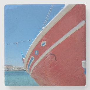 Fishing Boat In The Port Of Mykonos In Cyclades Stone Coaster