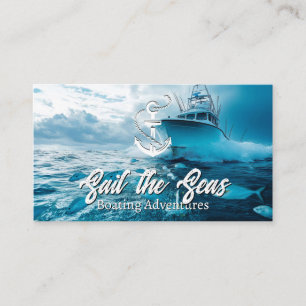 Fishing Boat in the Seas Anchor Logo Business Card