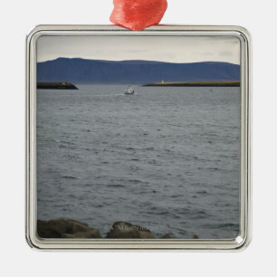 Fishing boat leaving harbour, Reykjavik, Iceland Metal Tree Decoration