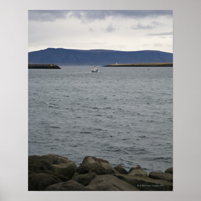 Fishing boat leaving harbour, Reykjavik, Iceland Poster (Front)