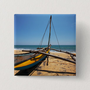 Fishing Boat Moored On Beach 15 Cm Square Badge