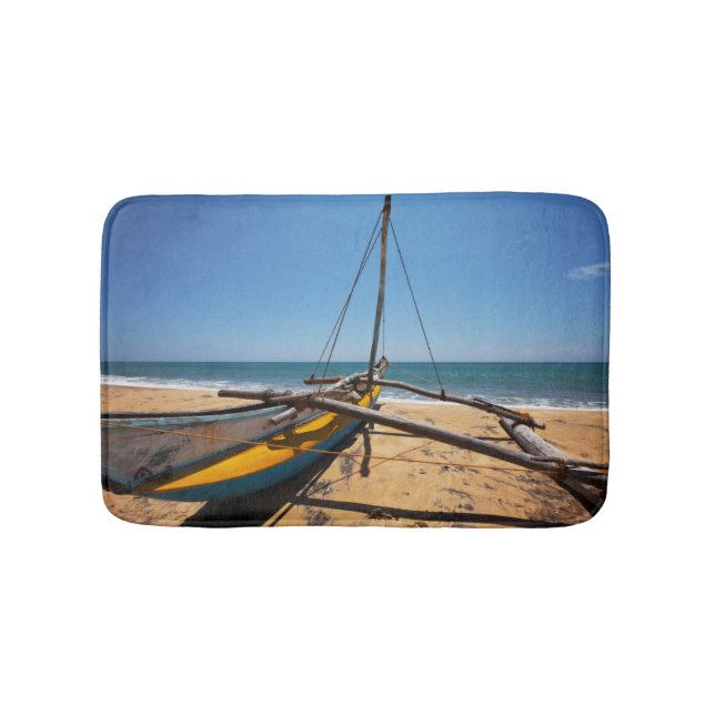 Fishing Boat Moored On Beach Bath Mat (Front)