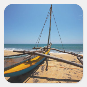 Fishing Boat Moored On Beach Square Sticker
