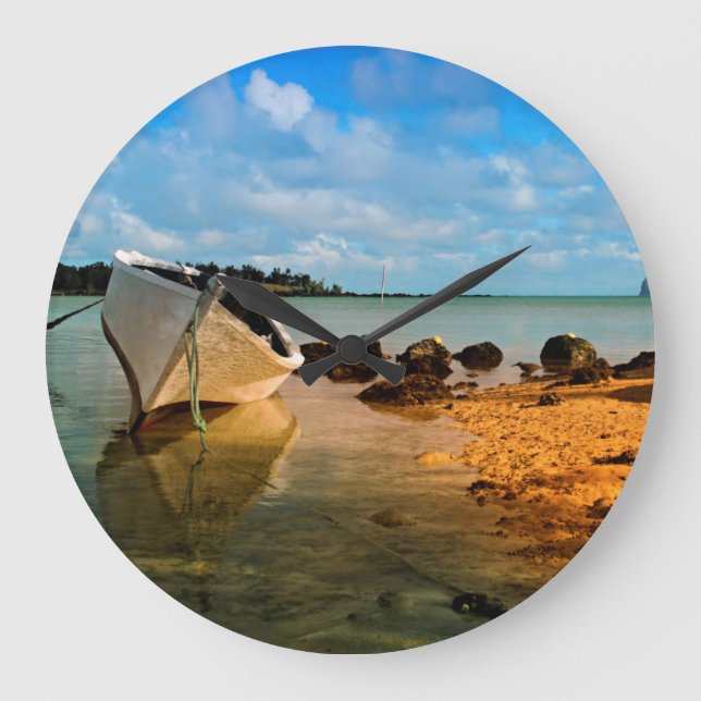 Fishing Boat On Mauritian Beach With Islet Large Clock (Front)