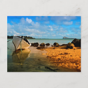 Fishing Boat On Mauritian Beach With Islet Postcard