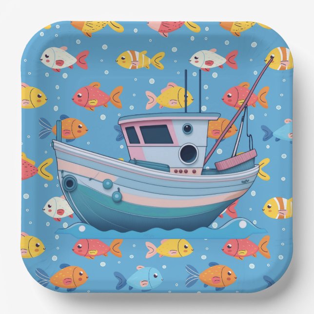 Fishing Boat  Paper Plate (Front)