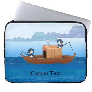 Fishing boat penguins - cute penguin cartoon laptop sleeve