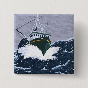 Fishing Boat Scene - Curry, Alaska 15 Cm Square Badge