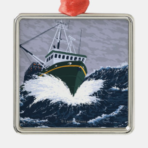 Fishing Boat Scene - Yukon, Alaska Metal Ornament