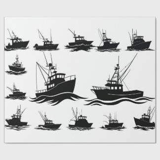 Fishing Boat Silhouette Pattern Wrapping Paper