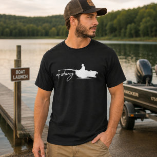 Fishing Boat Silhouette White Minimal Angler Water T-Shirt