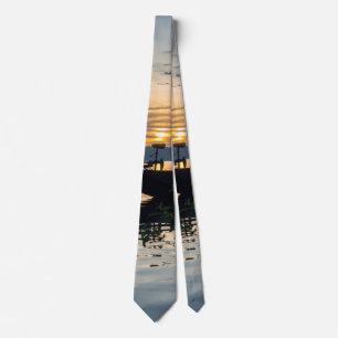 Fishing Boat Sunrise Neck Tie