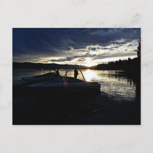 Fishing Boat Swan Lake sunset Montana Postcard