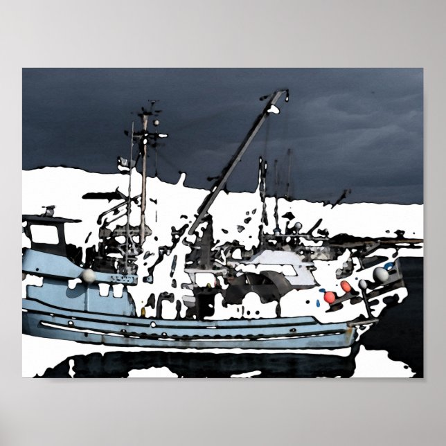 Fishing boat watercolor photograph poster (Front)