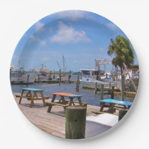 Fishing Boats and Pier Paper Plate