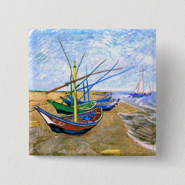 Fishing Boats Beach Saintes-Maries Van Gogh Fine 15 Cm Square Badge (Front)