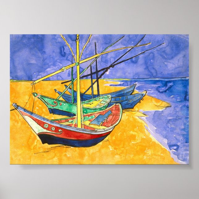 Fishing Boats Beach Saintes-Maries Van Gogh Fine Poster (Front)