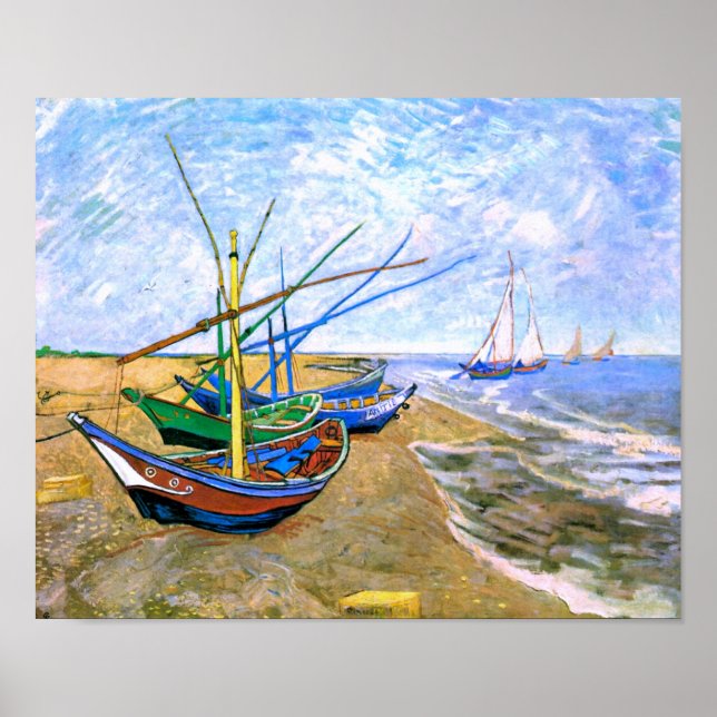 Fishing Boats Beach Saintes-Maries Van Gogh Fine Poster (Front)