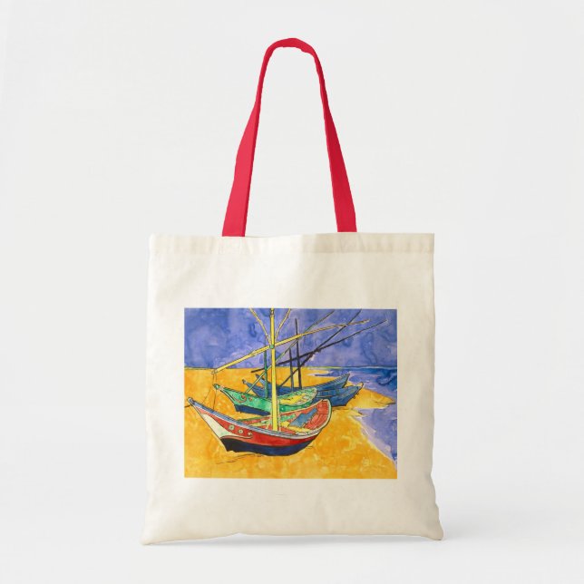 Fishing Boats Beach Saintes-Maries Van Gogh Fine Tote Bag (Front)